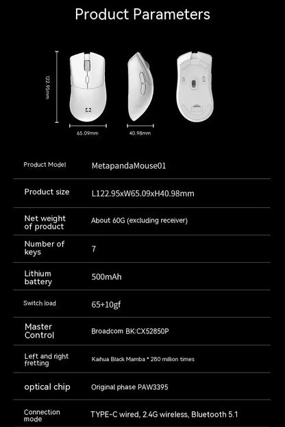 Metaphyuni Metapanda P1 draadloze muis P1 Pro Max Paw3395L lage latentie lichtgewicht e-sports gamingmuis ergonomisch pc-gamercadeau