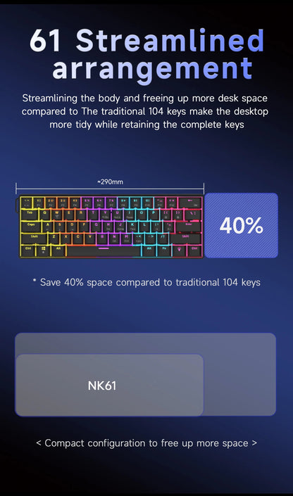 Ajazz NK61 Wired Mechanical Keyboard 60% Mixed Color RGB Hot-Swap 61 Keys Gaming Keyboard Rad Switch for Esports Gamers