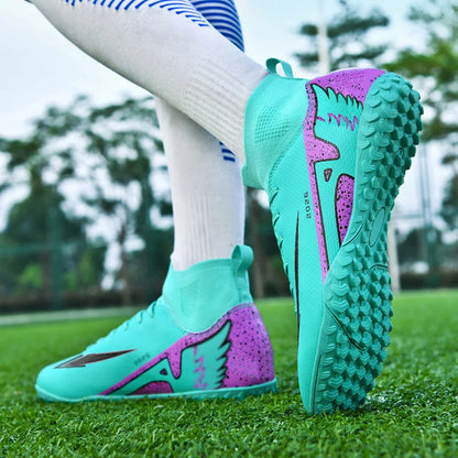 Nouvelles chaussures de football pour hommes, antidérapantes, de haute qualité, ultralégères, pour l'extérieur et l'intérieur, chaussures de sport à haute cheville, futsal antidérapantes