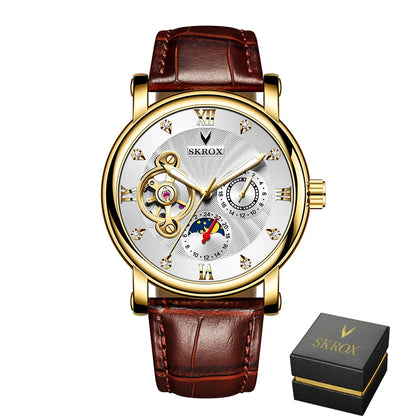 Luksuriøst mekanisk armbåndsur til mænd med automatisk urværk fra et førende mærke, udstyret med tourbillon, månefase og diamanter – et elegant armbåndsur.