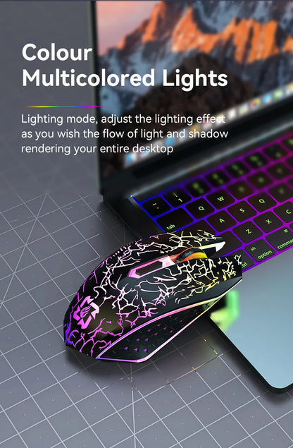 Rato sem fios Bluetooth 2.4GHz recarregável com retroiluminação RGB, 1600 DPI, design ergonómico, rato gaming para PC, portátil e MacBook