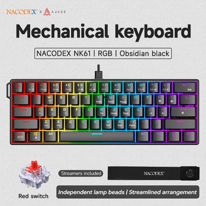 Ajazz NK61 Wired Mechanical Keyboard 60% Mixed Color RGB Hot-Swap 61 Keys Gaming Keyboard Rad Switch for Esports Gamers