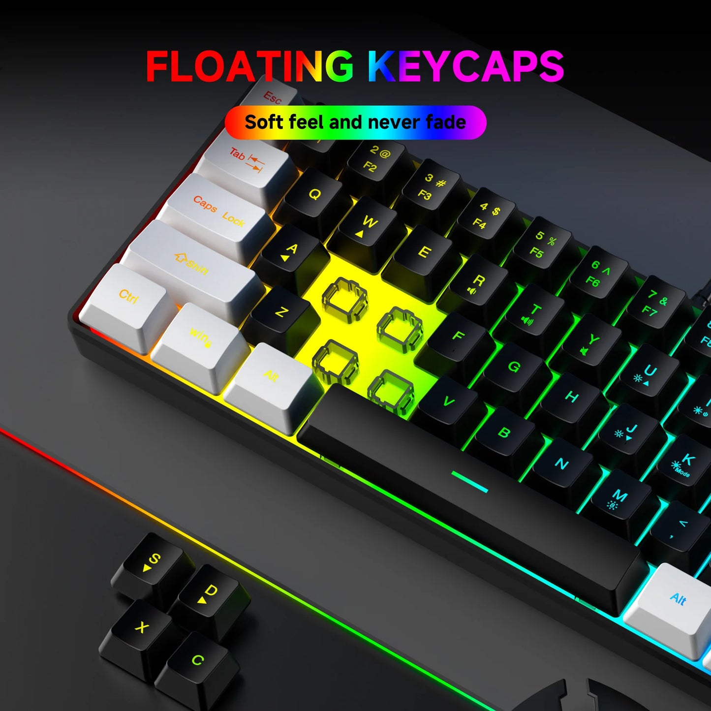 USB Wired RGB Gaming Keyboard 61 Keys White Black Compact Mini Office Keyboard and Mouse for PC Desktop Computer Gamer Keypad
