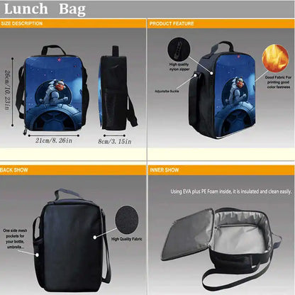 Bolsas de almuerzo para niños, bolsas escolares y de picnic Fortnite de dibujos animados para niñas y niños, bolsas térmicas portátiles y ligeras para almuerzo infantil