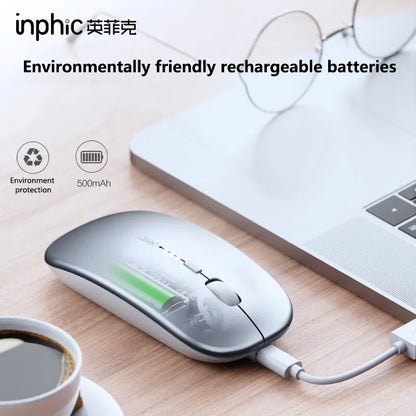 Inphic M1P Wireless Silent Mouse, Ultra-Thin Rechargeable 2.4G Office Mouse with USB Receiver, Type-C Charging, Battery Display & DPI Control
