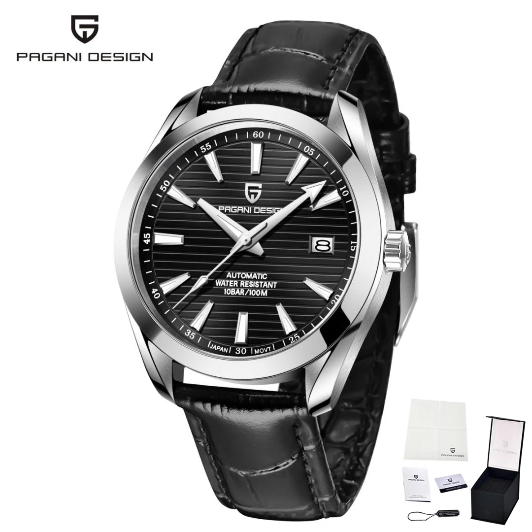 PAGANI DESIGN luxury men’s watch – Mechanical automatic model (calibre 8215), stainless steel, water-resistant, with date display and luminescent hands