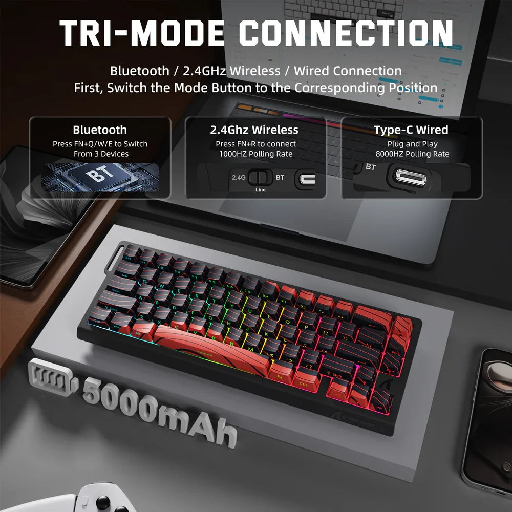 ATTACK SHARK X68PRO HE Wireless Rapid Trigger Gaming Keyboard with Adjustable Actuation, Hot-Swap, RGB Backlit, BT/2.4GHz/Wired
