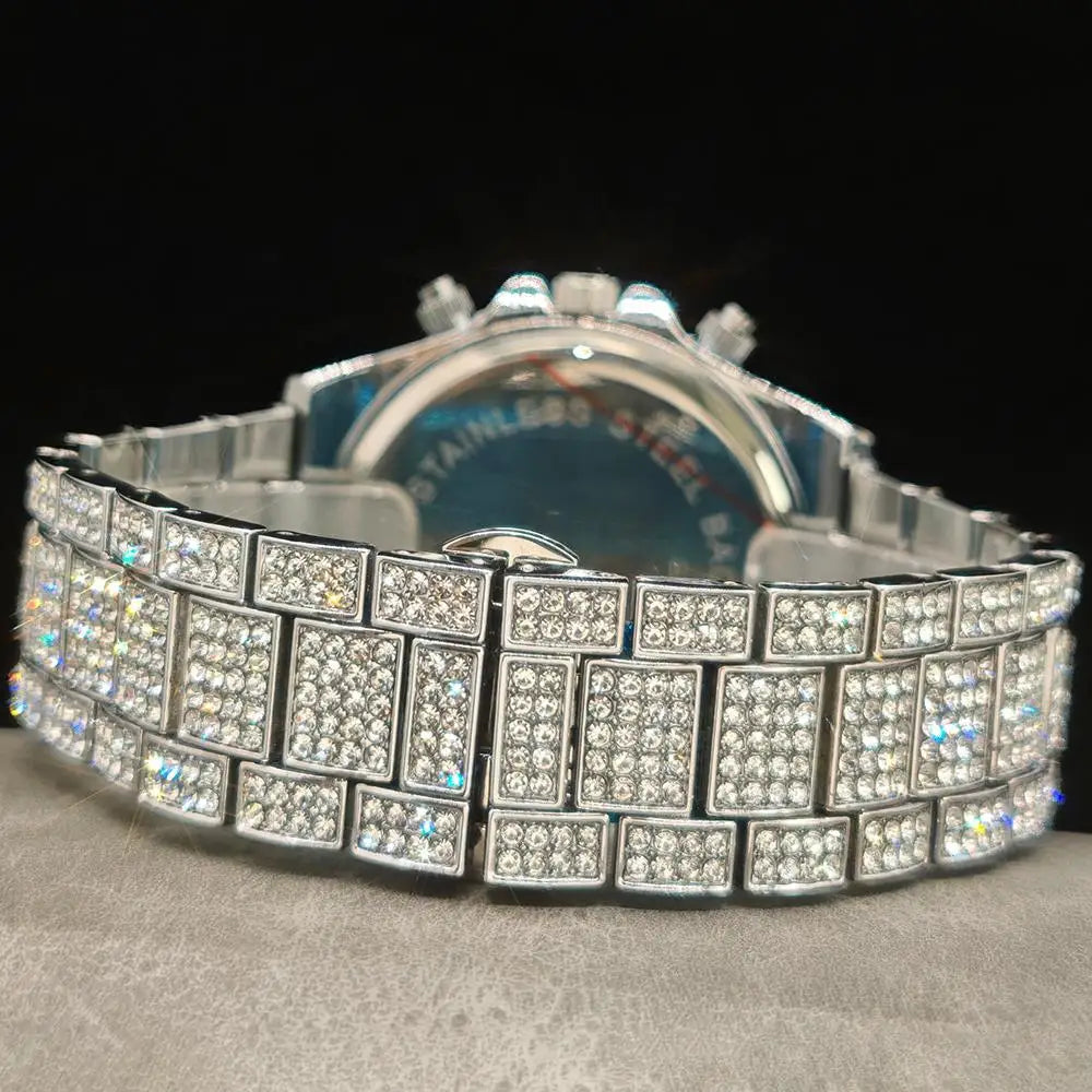 2025 Top Luxury Watch For Men Fashion Ice Diamond Hip Hop Rainbow Diamond Multifunction Man Quartz Wristwatch Gift Dropshipping
