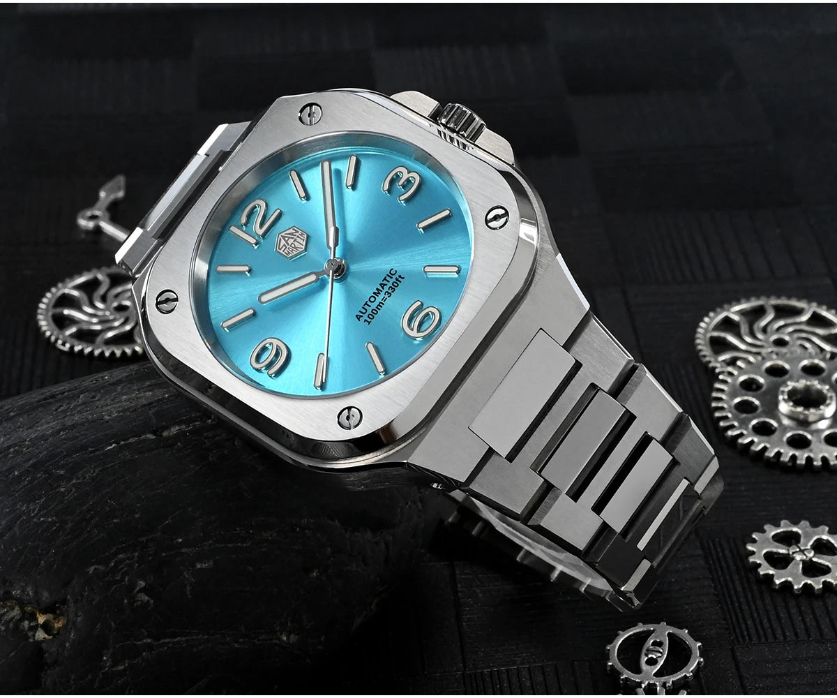 San Martin 40mm Classic Luxury Sport Watch Distinctive Square Case Stainless Steel Men Watch Automatic Mechanical 10 Bar SN0074