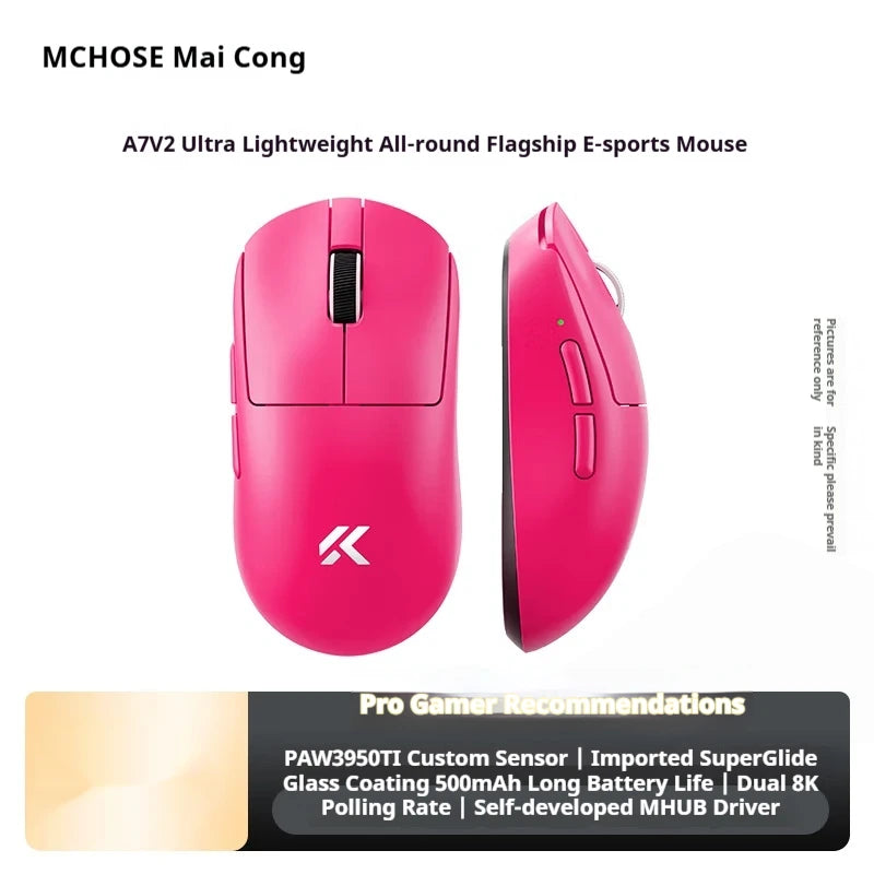 MCHOSE A7 V2 Ultra+ Kabellose Maus Tri-Mode Leichtgewicht Paw3950 Ti 42000dpi 500mah PC E-Sports Laptop Gaming-Maus Zubehör