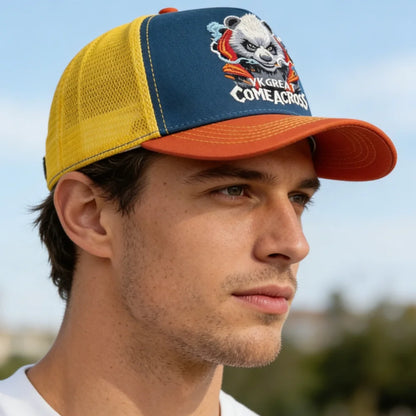 Styl unisex – fajna czapka z daszkiem z haftem pandy, eleganckie czapki typu trucker dla mężczyzn i kobiet, oddychająca czapka letnia do noszenia na co dzień i na świeżym powietrzu