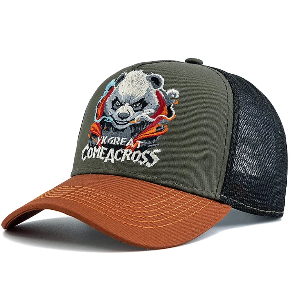 Styl unisex – fajna czapka z daszkiem z haftem pandy, eleganckie czapki typu trucker dla mężczyzn i kobiet, oddychająca czapka letnia do noszenia na co dzień i na świeżym powietrzu