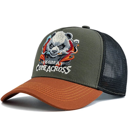 Styl unisex – fajna czapka z daszkiem z haftem pandy, eleganckie czapki typu trucker dla mężczyzn i kobiet, oddychająca czapka letnia do noszenia na co dzień i na świeżym powietrzu