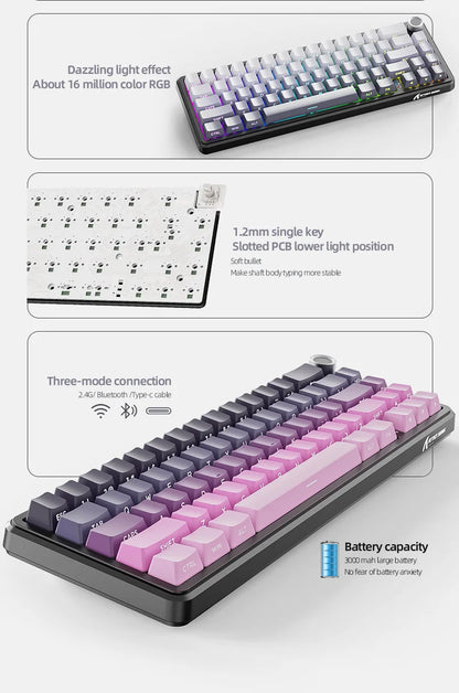 Attack Shark X66 Wireless Mechanical Keyboard 65% Compact Layout RGB Backlight Gasket Hot Swap Bluetooth USB-C PBT Large battery