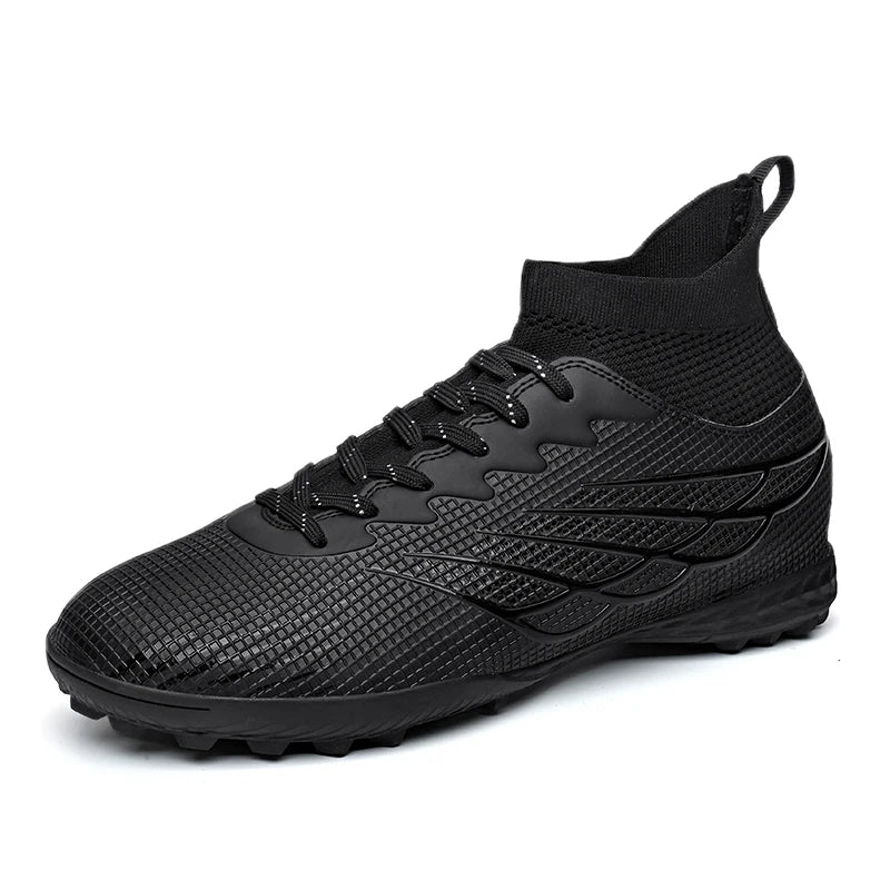 Chaussures de football à crampons TF pour terrain synthétique, modèle à tige haute et coupe ajustée, chaussures de football à lacets avec empeigne respirante en tissu, semelle en caoutchouc antidérapante et durable, ch