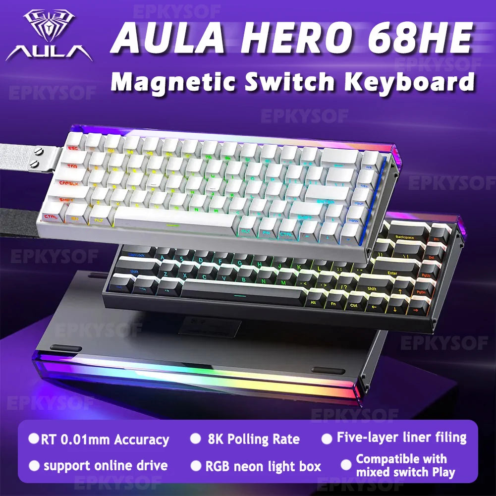 AULA HERO 68HE Magnetic Switch Keyboard RGB Gaming Mechanical Keyboard, 8K Rapid Trigger Wired Gaming Keyboard with Hot-Swappable Magnetic Switches, PBT Keycaps, 68-Key Esports Keyboard