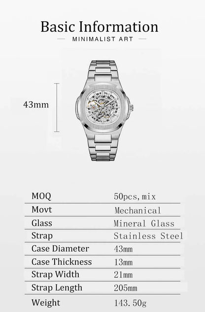 Hollow Out Men's Mechanical Wrist Watches Skeleton Design Luxury Full Automatic Man Watch relogio