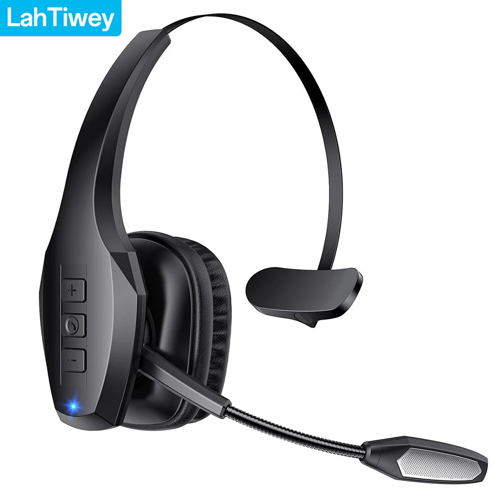 Casque Bluetooth pour camionneur, casque sans fil avec micro, casques Bluetooth avec double microphone antibruit et bouton de sourdine