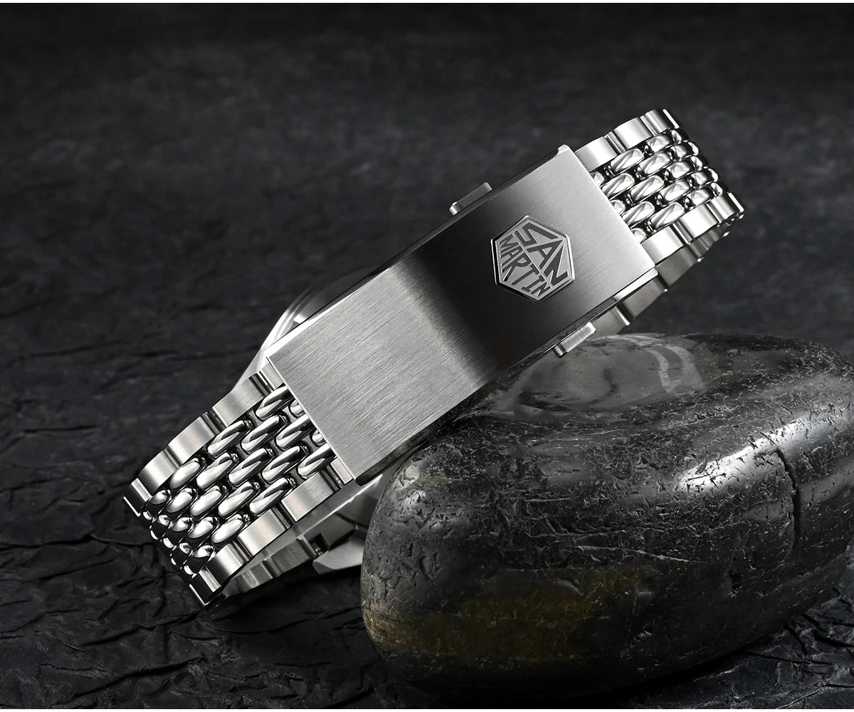 Relógio Automático Masculino San Martin 39.5mm Edição Limitada com Mostrador Full Lume NH34 GMT 6H Data 10Bar Luxo Kol Saati SN0116W
