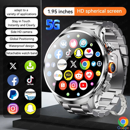 8GB+128GB RAM 5G/4G Smart Watch 1.95 inch AMOLED 1880mah Battery 500W Camera GPS WIFI Google APP Download Smartwatch Android 9.0