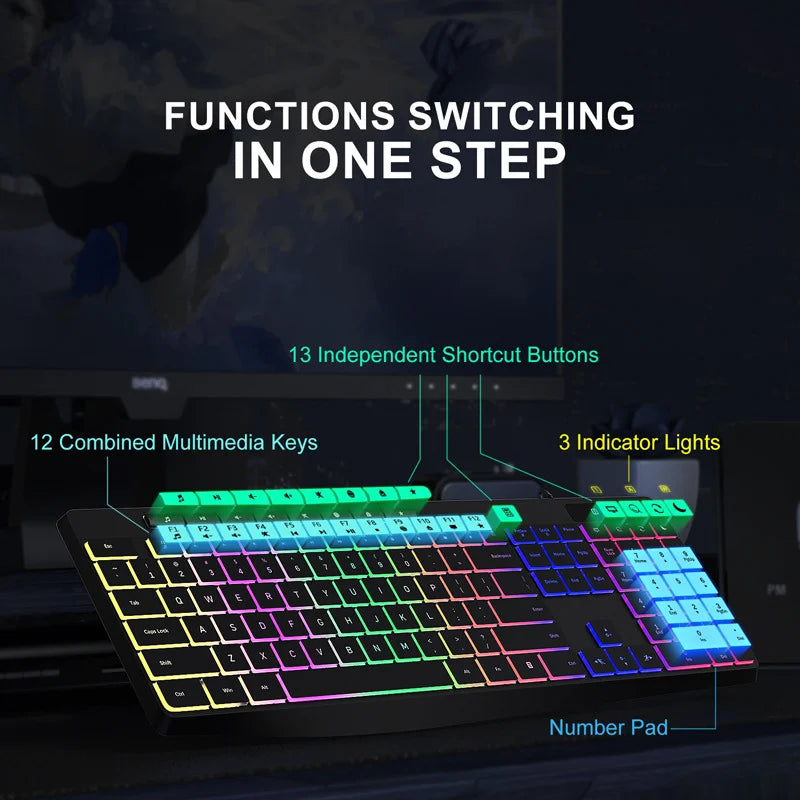 New Wired Light Backlit RGB Mute Keyboard  Desktop Notebook Home Business For Office Ultra Thin USB office home