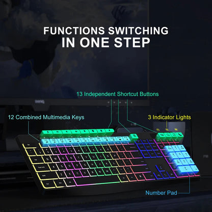 New Wired Light Backlit RGB Mute Keyboard  Desktop Notebook Home Business For Office Ultra Thin USB office home