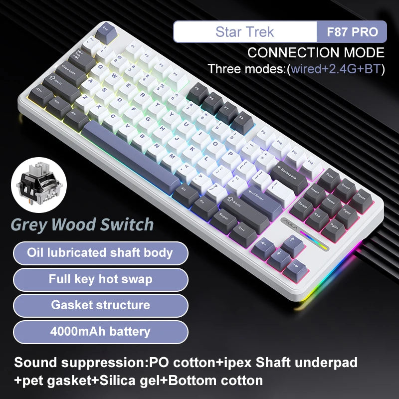AULA F87 Pro Mechanical Keyboard 2.4g/Usb/Bluetooth Tri Mode Wireless 87 Key 5 Layer Silencing Filling Suitable For Gam Original