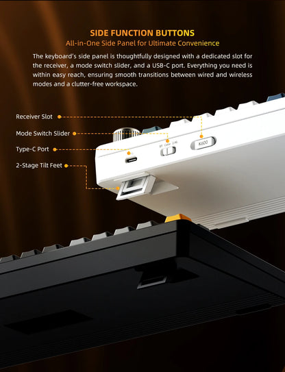 Machenike K600-B82W Mechanical Keyboard Tri-Modes Gasket Mounted 75% ANSI Layout  RGB Backlit Wireless Gaming Keyboard