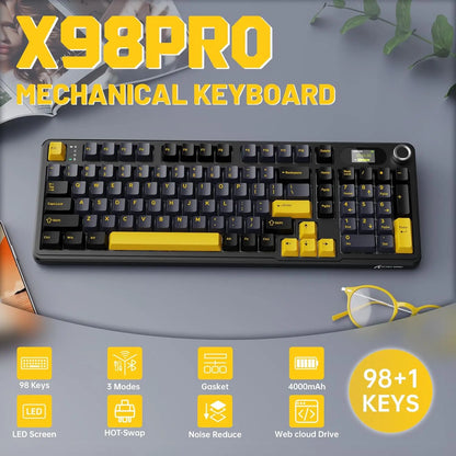 ATTACK SHARK X98PRO Wireless Mechanical Keyboard, Gasket Hot Swappable, PBT Keycaps, LED matrix screen,4000mAh