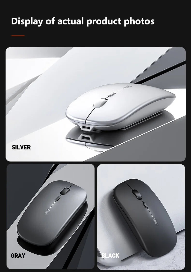 Inphic M1P Wireless Silent Mouse, Ultra-Thin Rechargeable 2.4G Office Mouse with USB Receiver, Type-C Charging, Battery Display & DPI Control