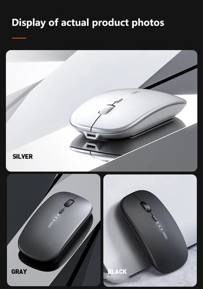 Inphic M1P Wireless Silent Mouse, Ultra-Thin Rechargeable 2.4G Office Mouse with USB Receiver, Type-C Charging, Battery Display & DPI Control