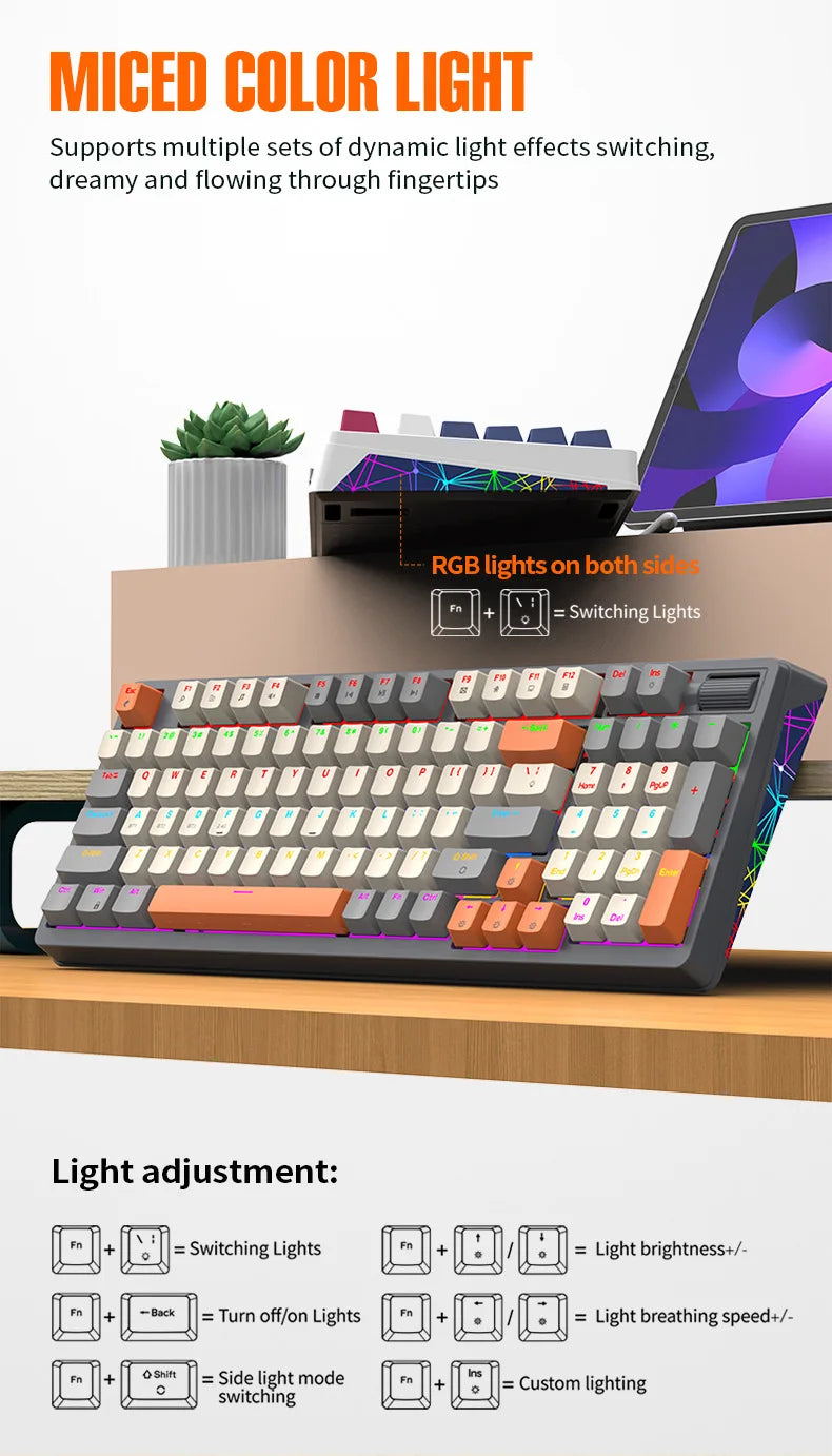 Wireless Mechanical Keyboard 96 Keys 100% Layout Spanish Russian Korean Arabic Mechanical Keyboard Bluetooth RGB K95 2000mAh