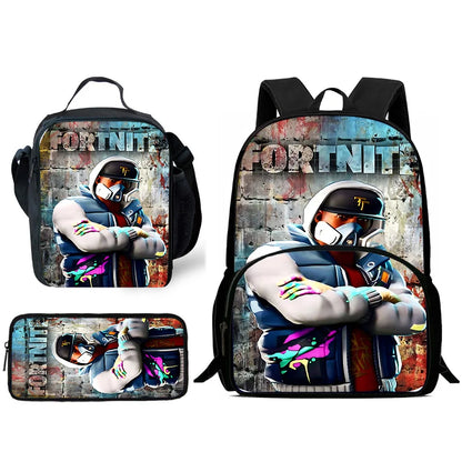 Hot Game Design Child Backpacks Lunch Bag Pencil Case Pupil Large Capacity School Bags For Boy Girl Best Gift F-FortniteS