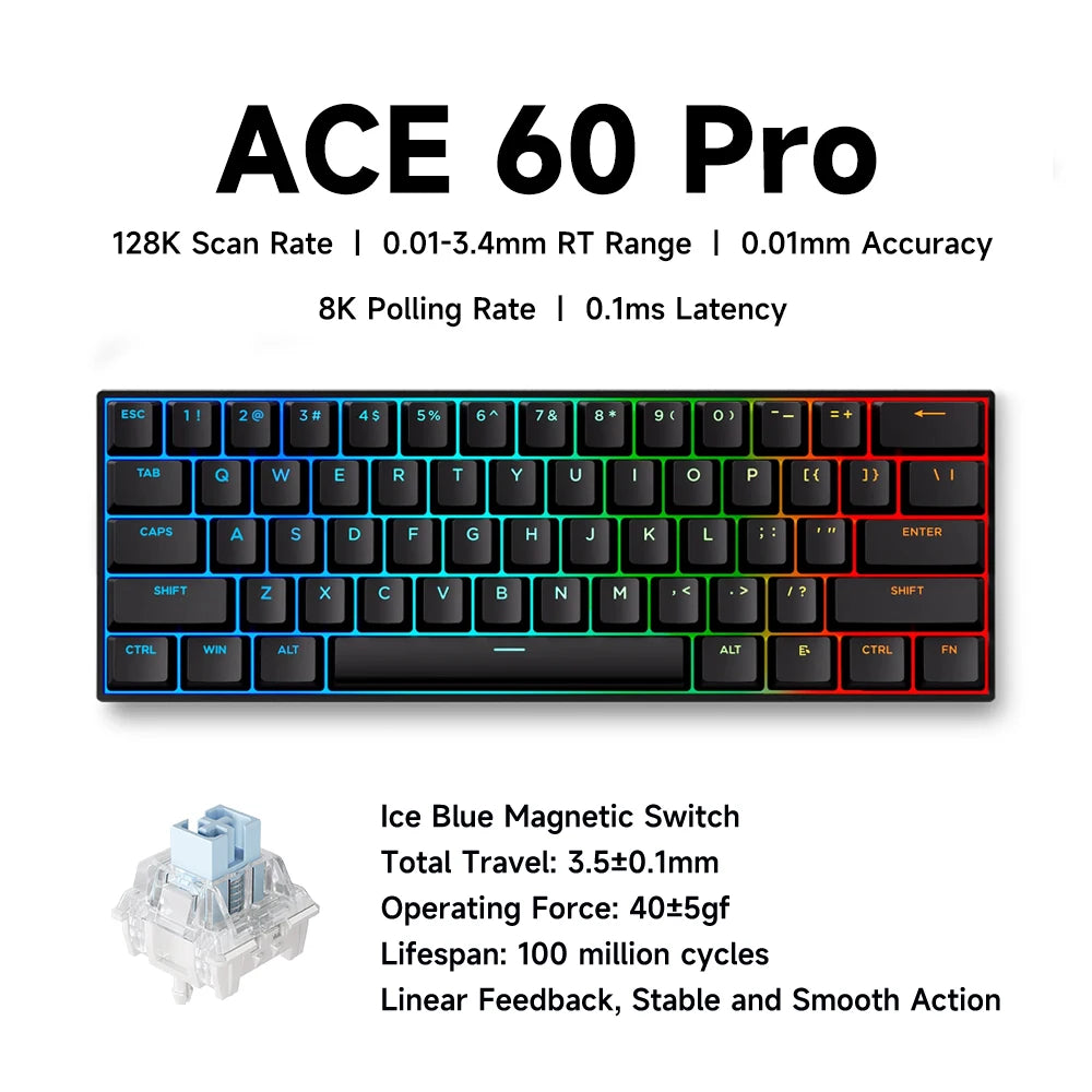 MCHOSE ACE 68 Magnetic Switch Gaming Keyboard Hall Effect Rapid Trigger Programmable RGB 8K Hz DKS/MT/TGL/RS/SOCD Keyboard