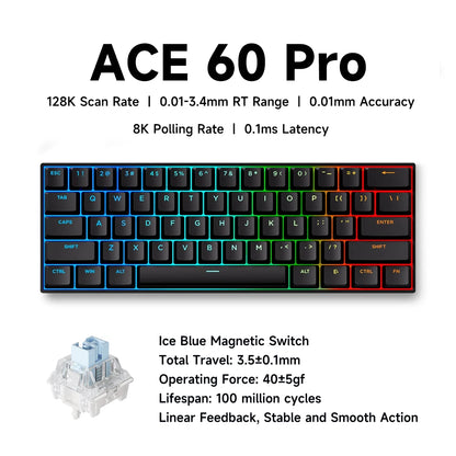 MCHOSE ACE 68 Magnetic Switch Gaming Keyboard Hall Effect Rapid Trigger Programmable RGB 8K Hz DKS/MT/TGL/RS/SOCD Keyboard