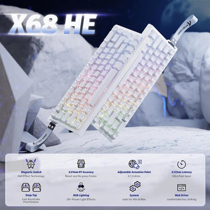 ATTACK SHARK X68 HE Rapid Trigger mechanische Gaming-Tastatur 60% kabelgebunden mit einstellbarer Auslösung, Hall-Effekt-Magnetschalter, 8KH