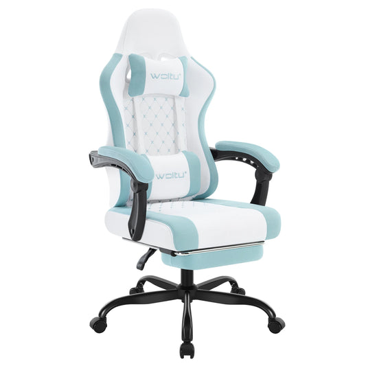WOLTU snurrbar datorstol med massagefunktion, ergonomisk kontorsstol med kudde och fotstöd, höjdjusterbar gamingstol