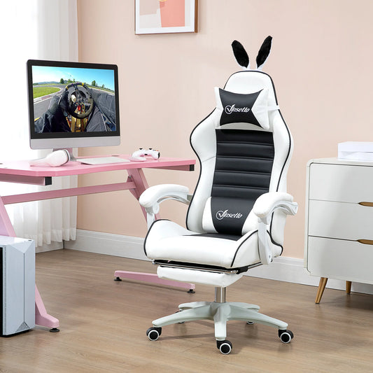 Vinsetto PU Leather Gaming Chair with Footrest, Adjustable Height Swivel Gaming Chair, Reclining Ergonomic Office Chair with Armrests
