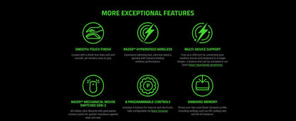 Ratón gaming inalámbrico para esports Razer Viper V3 HyperSpeed, sensor óptico 30K DPI, interruptores mecánicos Gen-2, 8 controles programables