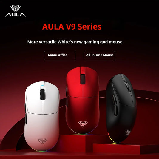 Aula V9 Ultra Wireless E-sports Gaming Mouse Double 8K 3 Mode PAW 3950 8K 55g Lightweight Ergonomic Mouse Custom PC Accessory