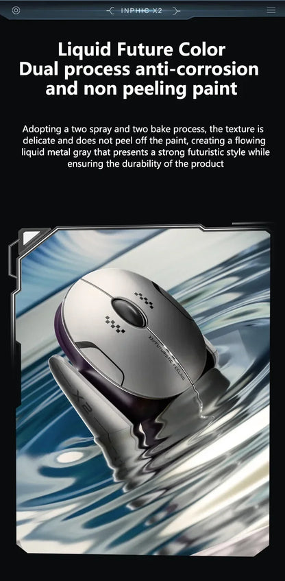 Inphic X2 Tri-Mode Metall-Bluetooth-Funkmaus, leise, wiederaufladbar, E-Sports-Hintergrundbeleuchtung, Gaming-PC- und Laptop-Zubehör, Geschenk
