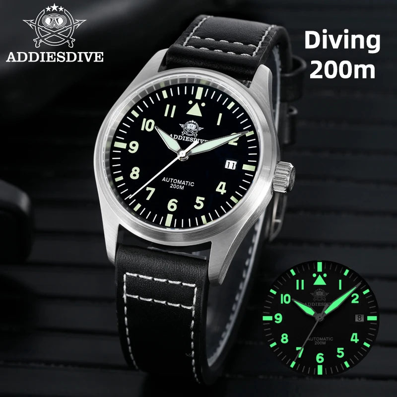 ADDIESDIVE Fashion Retro Personalized Watches 200m Waterproof C3 Luminous Steel Watch Sapphire Glass Mechanical Analog Watches