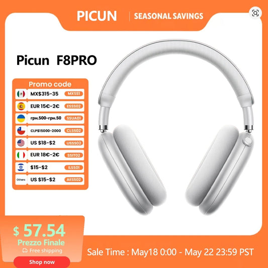 Picun F8 Pro ANC Wireless Headphones with 3D Spatial Audio, Bluetooth 5.4 Head Tracking, -52dB Noise Cancelling, HiFi Gaming Headset
