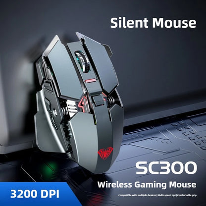 Nowa mysz gamingowa 2025 SC300 bezprzewodowa 2.4G RGB 3200dpi, akumulatorowa, cicha, mechaniczna mysz e-sportowa do komputera stacjonarnego i laptopa