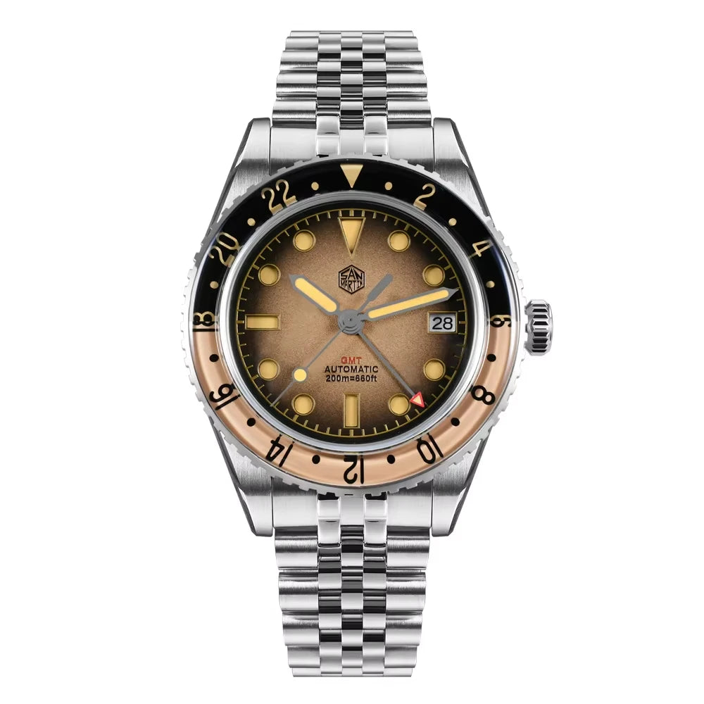 2025 New San Martin SN0134 Men Watch NH34 GMT Sandwich Dial 40mm Bidirectional Sapphire Bezel Luxury Sports Watch 20Bar Watches