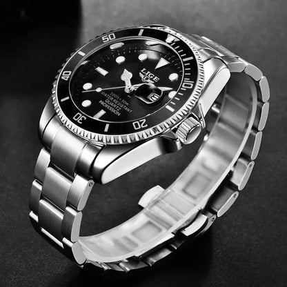Montre de plongée de luxe pour homme, marque LIGE, étanche 3ATM, avec affichage de la date, montre à quartz sportive