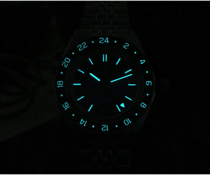 Relógio Automático Masculino San Martin 39.5mm Edição Limitada com Mostrador Full Lume NH34 GMT 6H Data 10Bar Luxo Kol Saati SN0116W