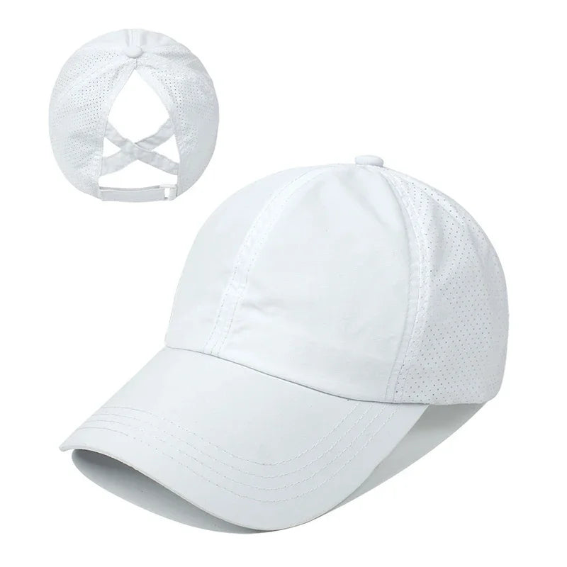 Women Summer Baseball Cap Solid Color Cross Ponytail Hat Quick-Drying Half-Hollow Men Caps Golf Wear Sport Leisure Hat 6 Colors