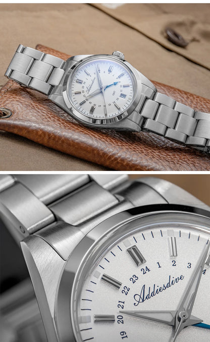 ADDIESDIVE 36mm Men's Analog Watch GMT 515-24H Watch BGW9 Luminous 100m Waterproof Stainless Steel Men's Quartz Watches AD2065