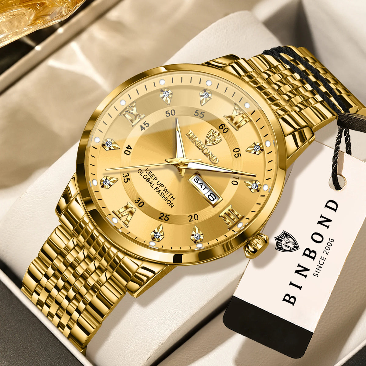 Orologio da polso al quarzo di lusso BINBOND da uomo – Impermeabile, luminescente, con indicazione del giorno della settimana – Stile business, sportivo, alla moda e casual